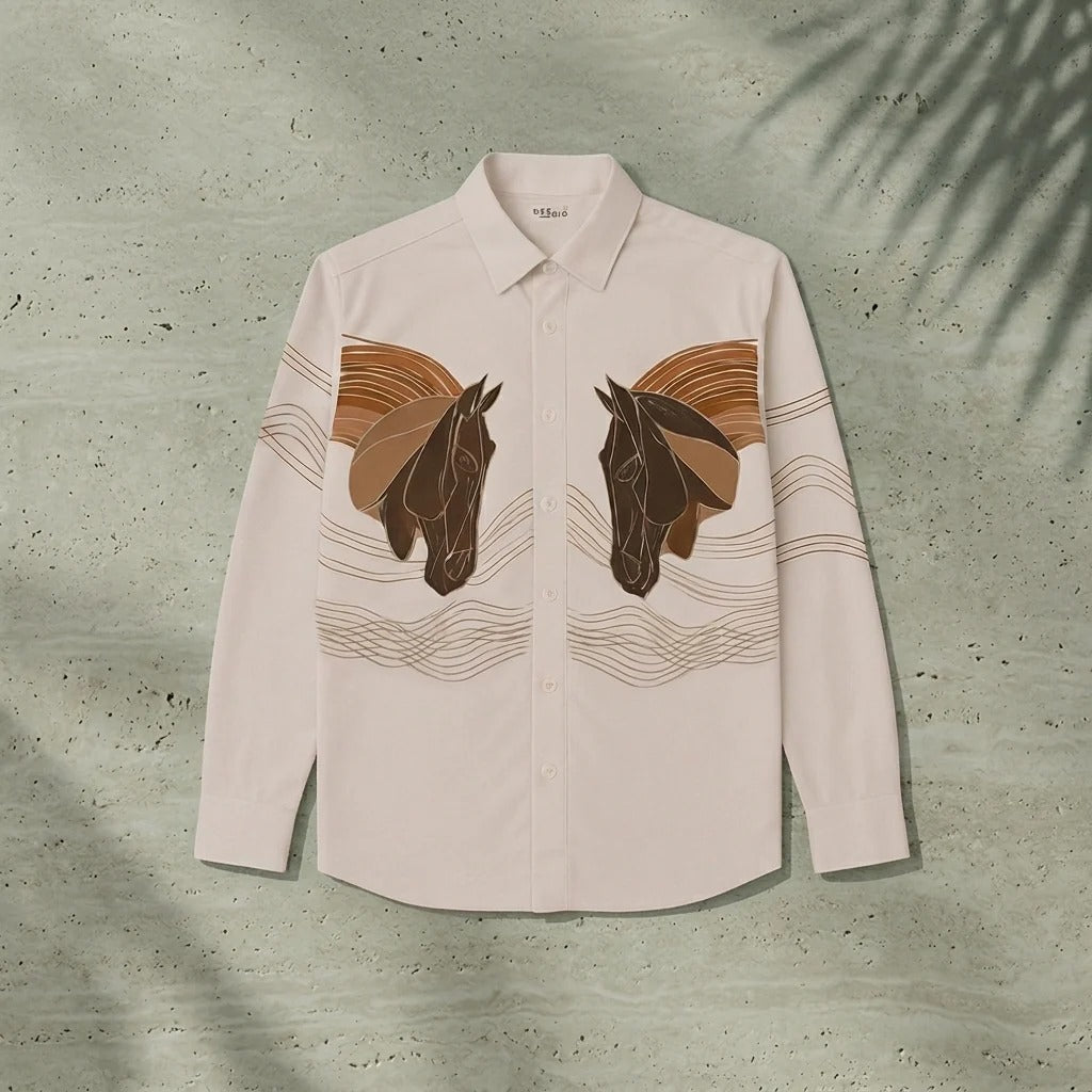 Infishirt Horse Art Graphic Printed Full Sleeve Shirt for Men