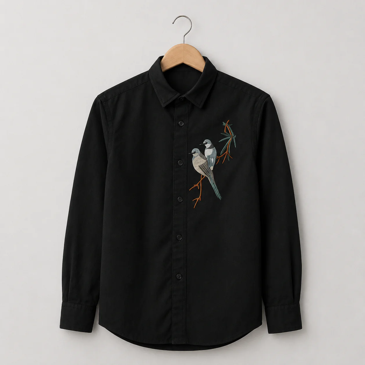 Infishirt Bird Embroidered Premium Black Full Sleeve Shirt for Men