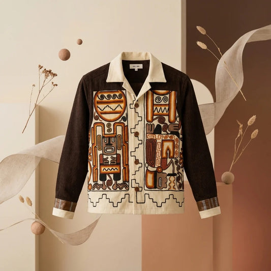 Infishirt Abstract Tribal Art Corduroy Shirt Jacket for Men