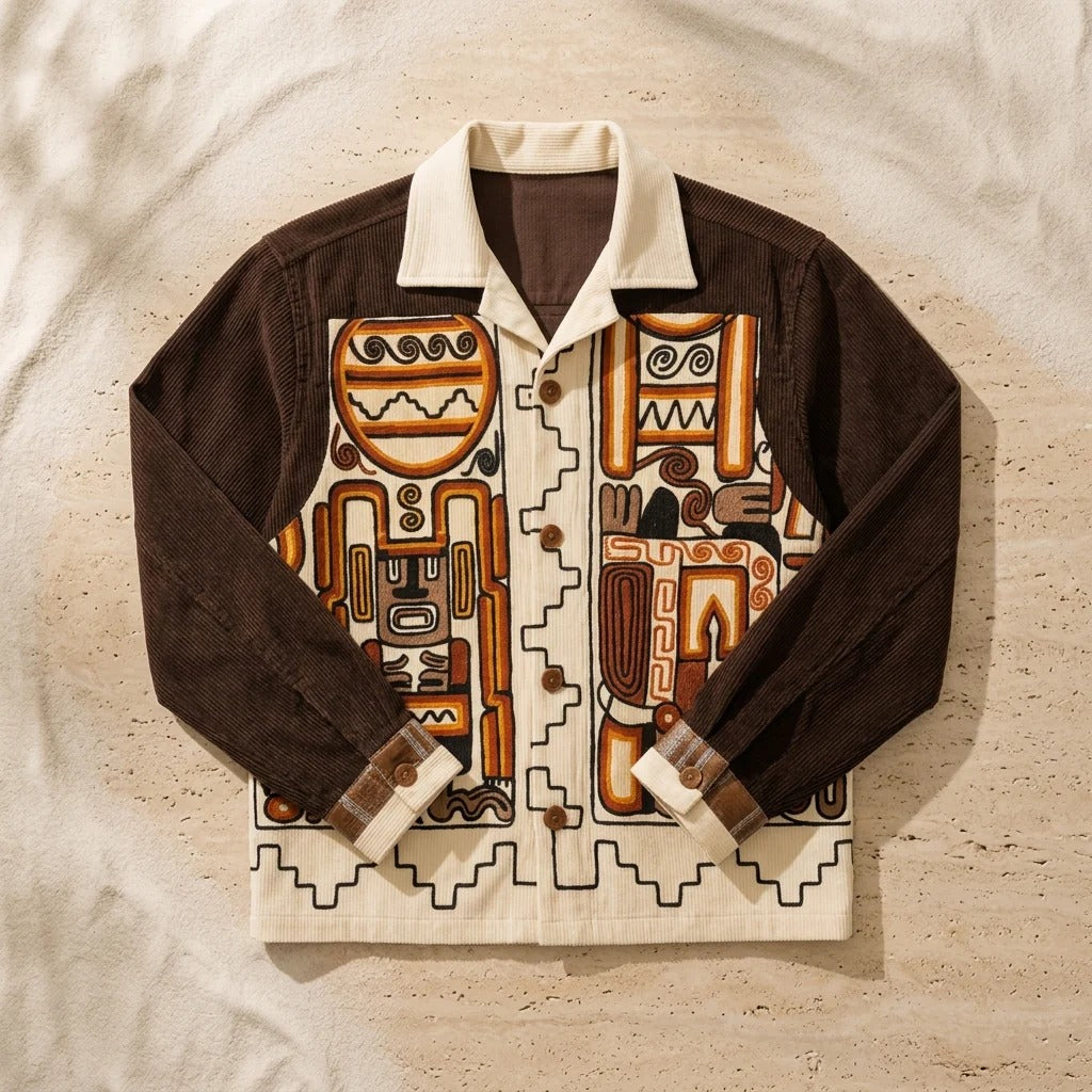 Infishirt Abstract Tribal Art Corduroy Shirt Jacket for Men