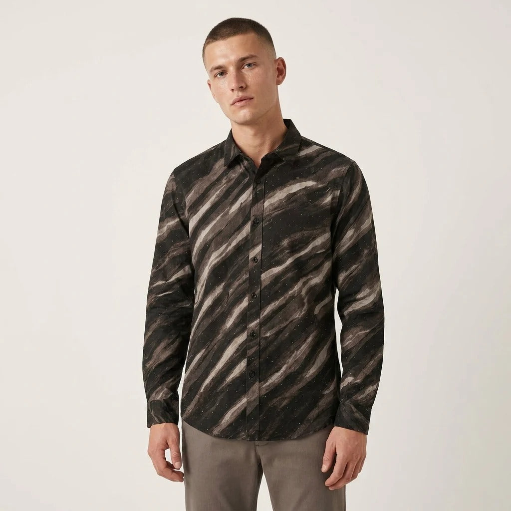 Infishirt Midnight Wave Abstract Printed Full Sleeve Shirt for Men